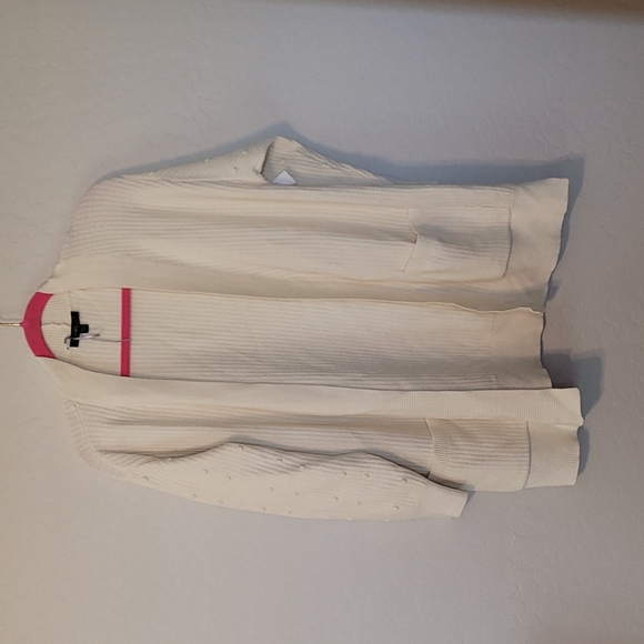 Velvet Heart Woven Ivory Pom Pom Cardigan Open Front Textured Dolman Sle… - Picture 4 of 12